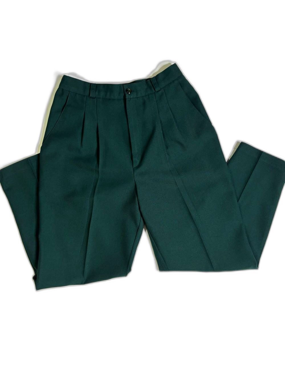 Vintage Classic High-Waist Pleated Trousers - Deep Forest Green- 26” Waist
